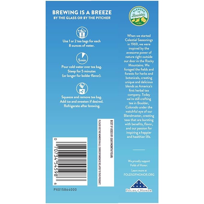 Celestial Seasonings Cold Brew Red, White & Blueberry Iced Tea Bags 18 tea bags (Pack of 2)