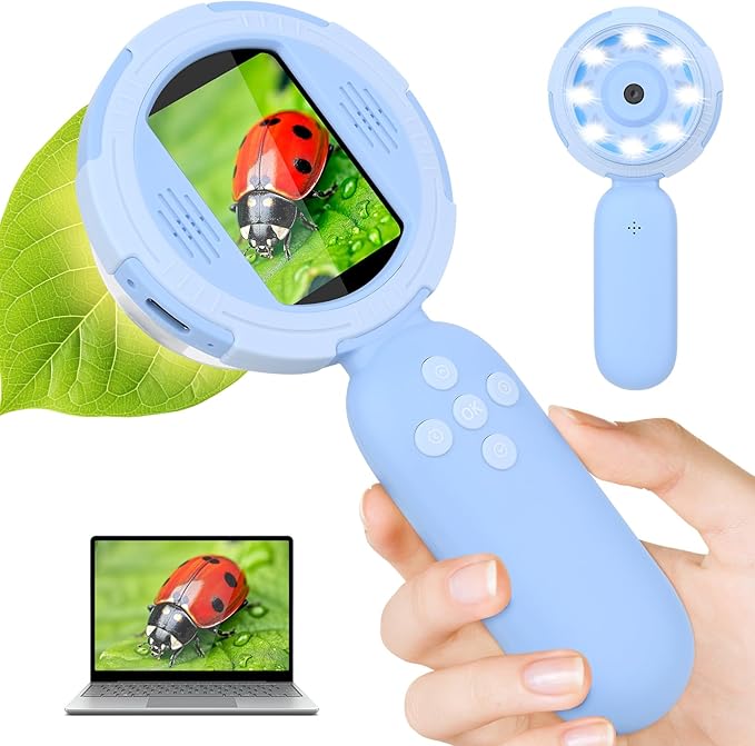 Mafiti Microscope for Kids Mini Pocket Handheld Kids Microscope Educational Science Kit Toys Xmas/Birthday Gifts for Aged 3-12 Girls Boys,Blue