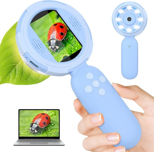 Mafiti Microscope for Kids Mini Pocket Handheld Kids Microscope Educational Science Kit Toys Xmas/Birthday Gifts for Aged 3-12 Girls Boys,Blue