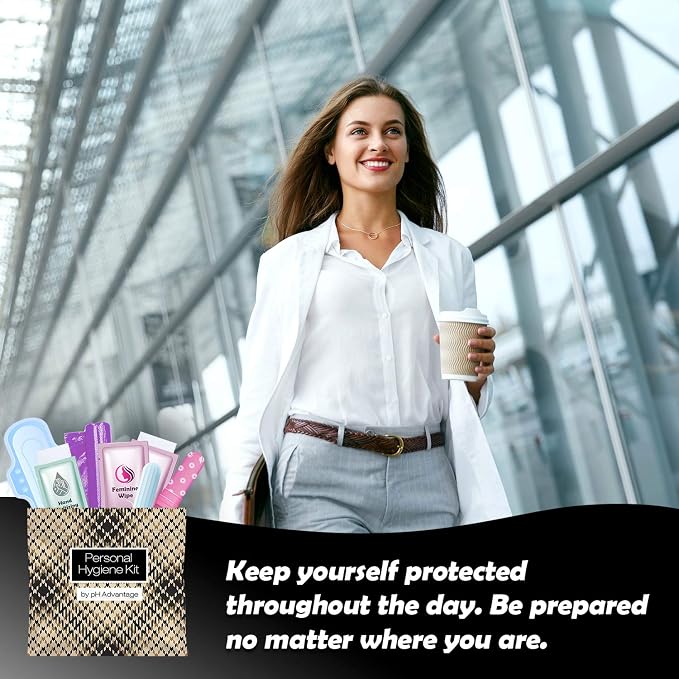 Menstrual Kit All-in-One | Convenience on The Go | Single Period Kit Pack for Travelling, Tweens & Teenagers or Emergency situations | Individually Wrapped Feminine Hygiene Products (Leather Light)