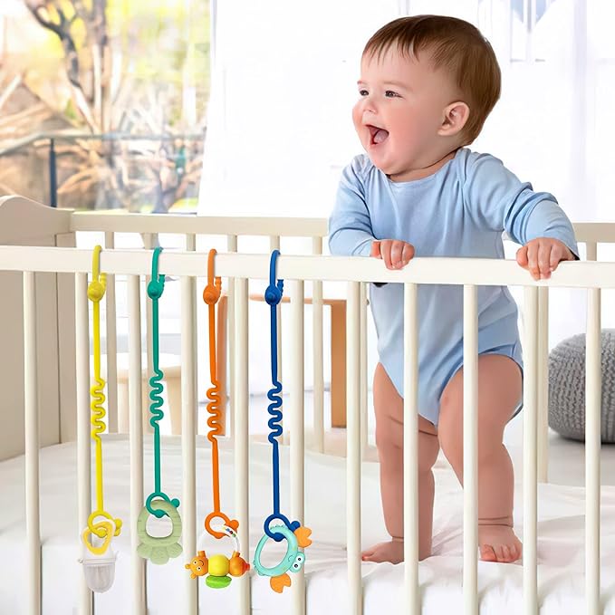 Toy Straps for Baby – 5 Pack Adjustable Silicone Toy Straps for Baby and Sippy Cup Straps for Strollers, High Chairs, Cribs, Car Seats, Food Grade Silicone, BPA Free, Multi Colors