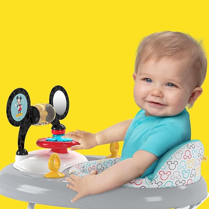 Bright Starts Disney Baby Mickey Mouse Original Bestie 2-in-1 Baby Activity Walker - Easy Fold Frame and Removable -Toy Station, 6 Months and up