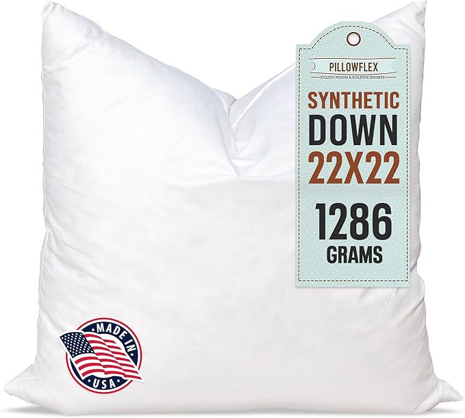 Pillowflex Synthetic Down Pillow Insert 22x22 in - Karate Chop Pillow | Large Square Sham Form, Plush Polyester Cotton Blend, Cloud-Like Comfort, Clump-Resistant Fill, Smooth Elegant Finish