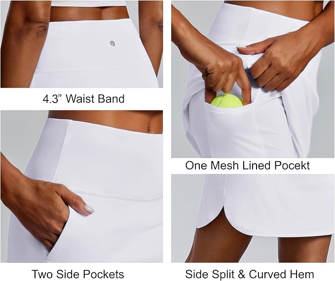 PINSPARK 18" Skorts for Woman Above Knee Length Golf Skirts 3 Pockets | High Waist, Built in Shorts, UV Protection, 4-Way Stretch, Soft, Dolphin Hem, Athletic, Tennis, Pickleabll, Casual