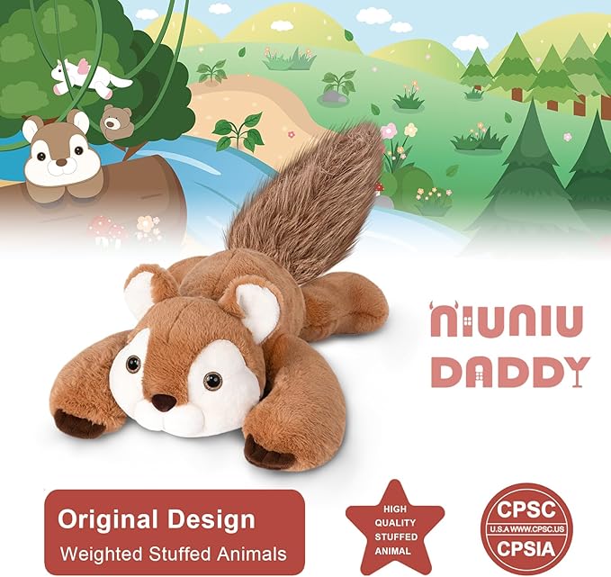 Niuniu Daddy 20" | 3.3 Pound Squirrel Weighted Stuffed Animals for Kids Adults, Large Squirrel Weighted Beads for Body Pillow for Sleeping, Soft Plush Toy for Birthday Christmas Holiday Presents