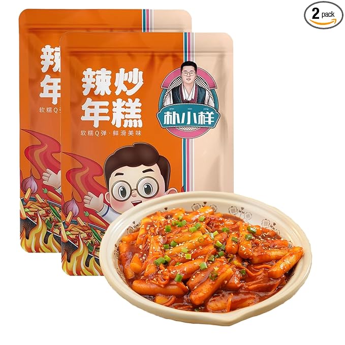 Korean Style Fried Rice Cake,Sweet Spicy Topokki,Instant Tteokbokki,Chewy,With a Sauce Pouch,Quick & Easy to Prepare(2 Bags,540g)