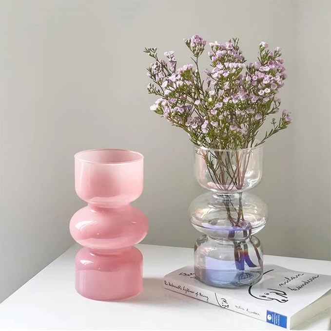 JSPYFITS Glass Hydroponic Flower Vase, 7 Inches Colored Glasses Bubble Vase for Flower, Three-Layer Glass Funky Vases for Home/Office/Weddings/Party Table Flowers Decor (Iridescent Clear)