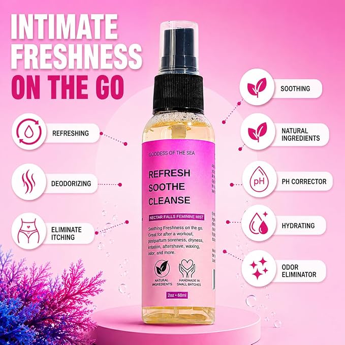 Nectar Falls Feminine Mist – Natural Odor Control Spray | Refreshing, pH-Balanced Intimate Mist for Daily Freshness | Vegan, Soothing, Alcohol-Free with Aloe & Botanical Extracts