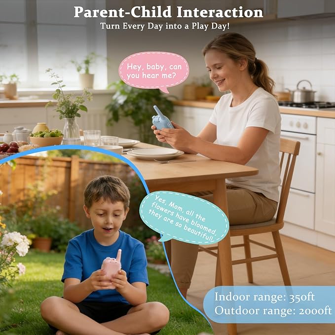 Video Walkie Talkies for Kids, 2 Pack Rechargeable Facetime Video Chat with Camera, Voice Changer, Ringtones, Secure Channel, 1600ft Long Range Intercom Toys for Indoor Outdoor, Ages 3–12 Boys Girls