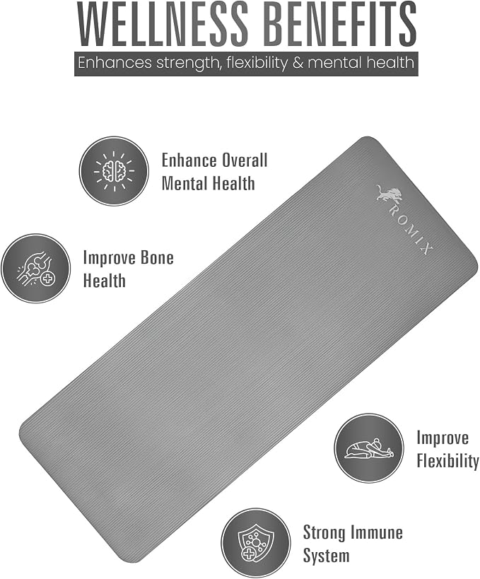 ROMIX Yoga Mat Thick 2/5 Inch (10mm), 72"L x 24"W Non-Slip Workout Mat, Large Yoga Mats for Women Men With Carry Bag and Strap, Exercise Mats for Home Workout Meditation Training Equipment