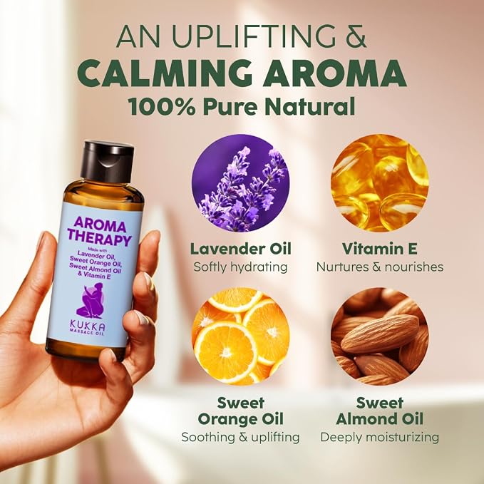 Kukka Relax Massage Oil (3.4 fl oz) & Aromatherapy Massage Oil (3.4 fl oz) Set - Body Oils for Women & Men - Spa Quality & Light Weight