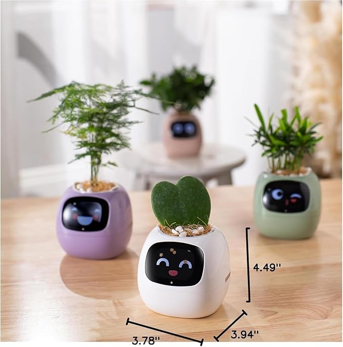 Ivy Intelligent Flower Pot for Home Decoration Plants Companion Neat Desk Setup Gift Smart Pet Planter Robot Guidance on Plant Care with Emojis Pet Friends (Green)
