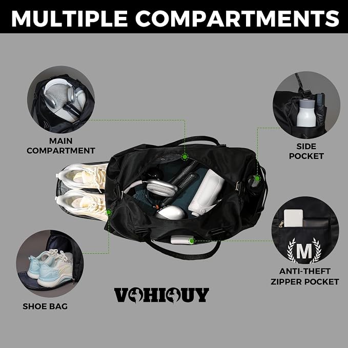 Gym Bag for Women, Personalized Duffle Bag with Shoe Compartment, Sports Bag for Yoga & Dance with Wet Pocket and Mat Strap
