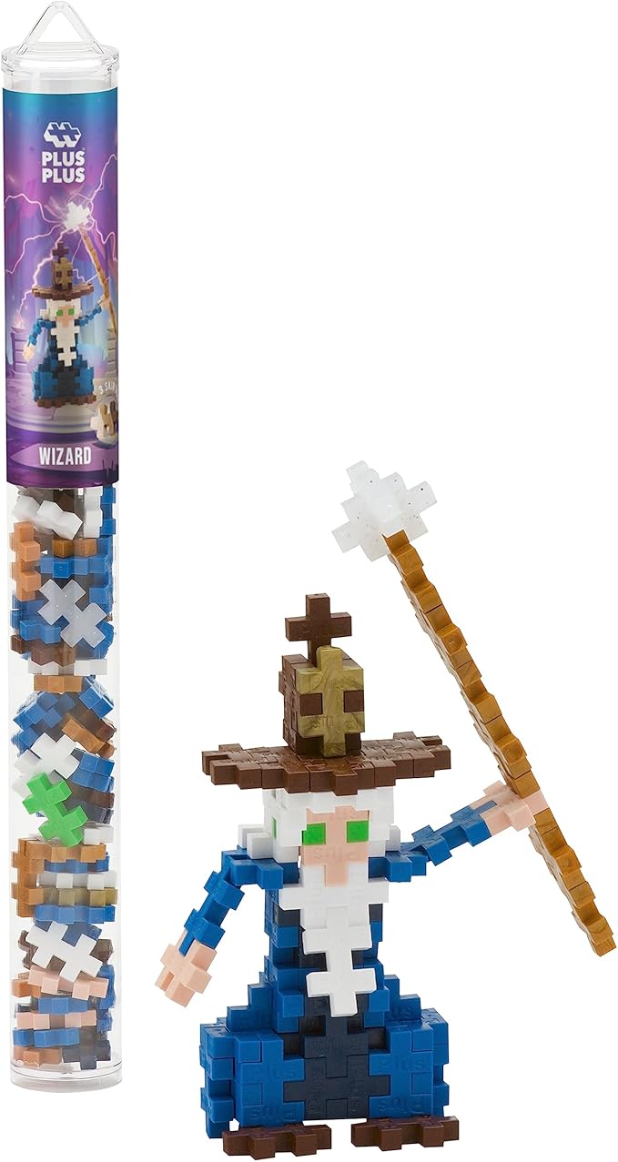 Plus Plus 3D Puzzle Cryptid Construction Building Block Set, Fun Fantasy Figures Stem Toys for Kids, 70 Interlocking Pieces - Wizard Mini Maker Tube