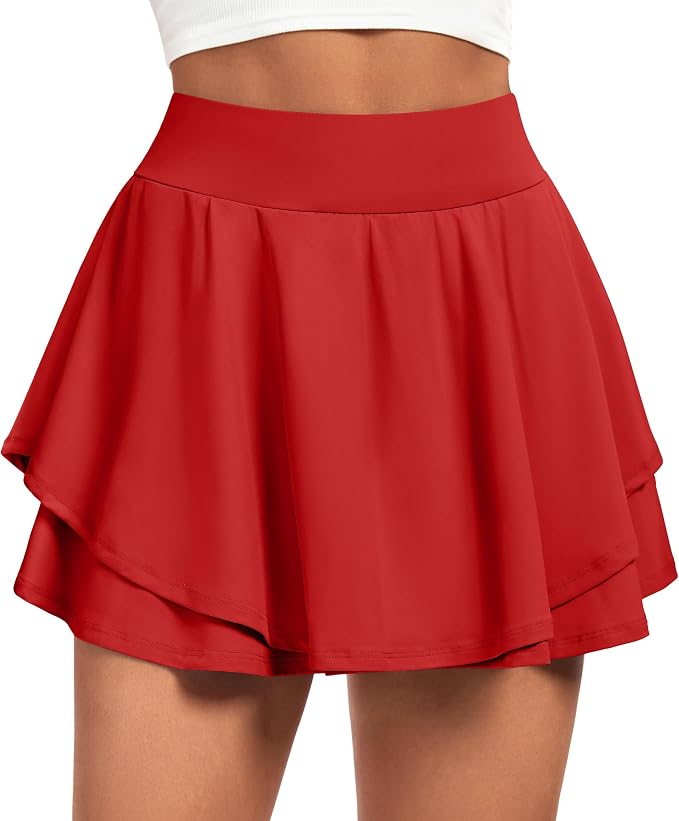 IUGA Tennis Skirt Pleated Skorts for Women with Pockets Skirts for Women | Double Ruffle Skort , Built-In Shorts, 2 Pockets, Tummy Control Breathable, Quick-dry, for Golf, Athletic, Running, Workout