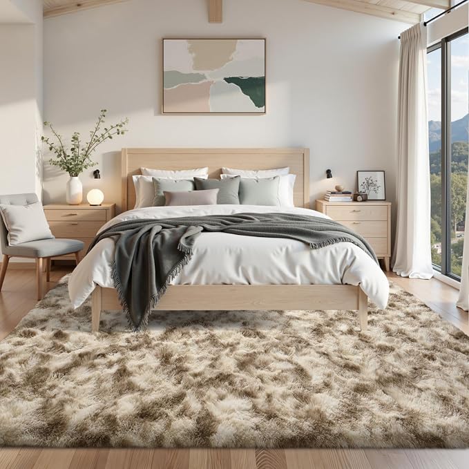 Area Rugs for Living Room 6x9Ft, Soft Fluffy Shagg Plush Bedroom Rug Non-Slip,Large Carpet for Nursery Kids Dorm Home Decor,Khaki