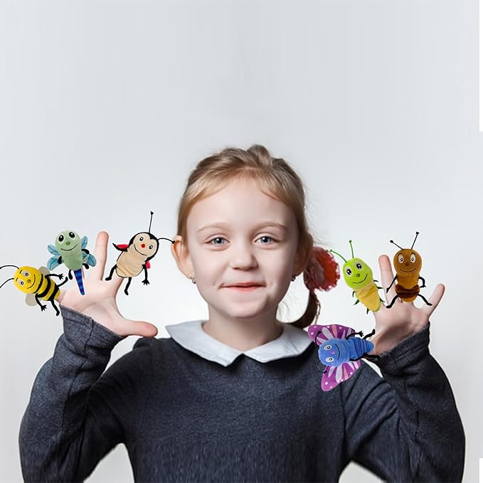 6pcs Insect Finger Puppet Set, Mini Hand Puppets Suitable for Kids, Cute Animal for Role-Playing and Storytelling, Realistic Finger Puppet for Toddlers