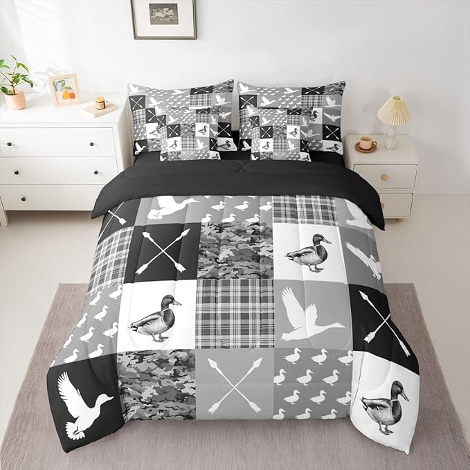 Feelyou Grey Hunting Camo Comforter Set with Sheets 7 Piece Full Size Camouflage Duck Bedding Set for Kids Boys Girls Wild Animal Hunter Bed in a Bag Room Decor Soft Lightweight Microfiber