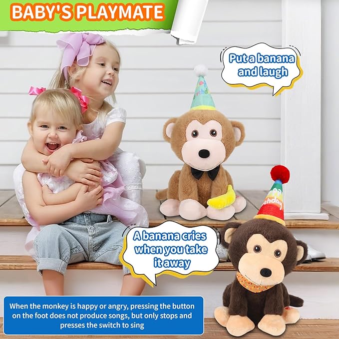 Funny Dancing Singing Monkey Stuffed Animal Happy Birthday Musical Stuffed Animal Singing Dancing Monkey Plush Toy/Repeat What You say/Singing and Head Movement/Gifts for Boy Girl Kids 12" (Brown)