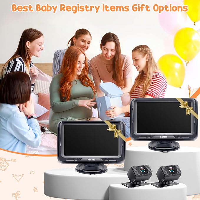 Rohent Baby Camera for Car 2 Pack - Dual HD 1080P Monitors with Night Vision, Adjustable Angles, Glare-Free Display, Easy Installation for Two Vehicles, Ideal for Road Trips