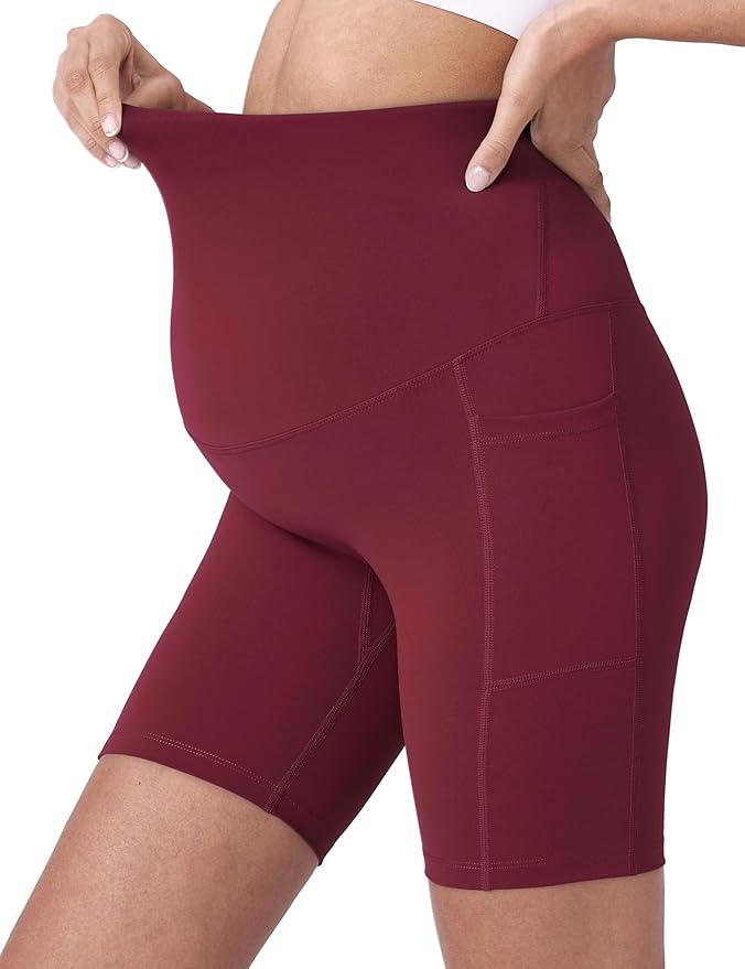 POSHDIVAH Women's Maternity Yoga Shorts Over The Belly Bump Summer Workout Running Active Short Pants with Pockets 5"/8"