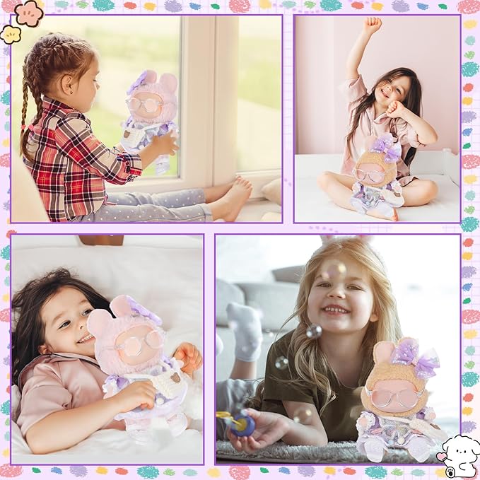 5 Pcs Stylish Set for 17cm Dolls with Fashion Hat, Skirt, Shoes and Sweater Outfit Set, Cute Doll Style Accessories Gift (Elegant,Purple)