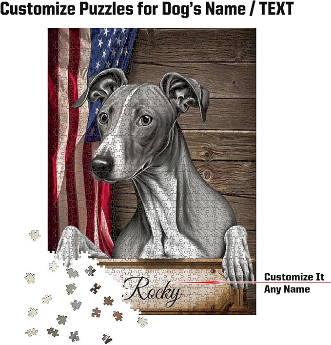 Custom Wooden Jigsaw Puzzles with Your Dog's Name on Italian Greyhound Art Print - 300 500 1000PCS Puzzles Game and Home Wall Decor