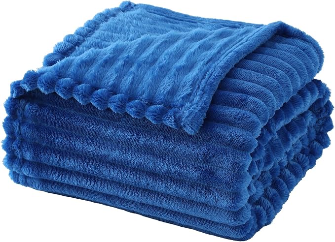 Classic Blue Throw Blanket for Couch Sofa 50"x60" Striped Design | Fleece Blankets Room Home Decor Lightweight Plush Soft Cozy Gifts for Women Mom