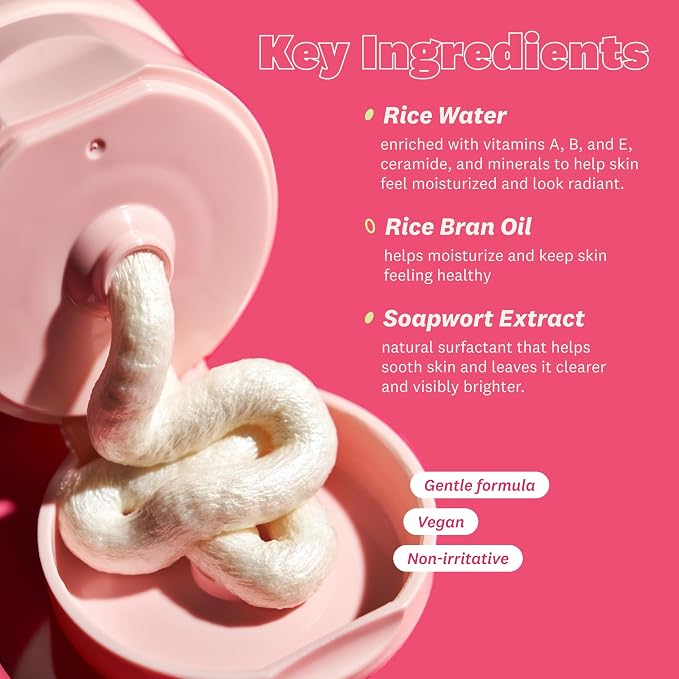 THE FACE SHOP Rice Water Bright Foaming Cleanser, Hydrating Korean Face Wash with Ceramides, Deep Pore Cleansing, All Skin Types, Gentle Skincare, Vegan, 10.1 fl. oz.