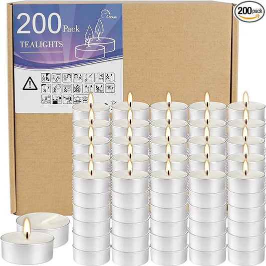 Unscented Tealight Candles, 200 Pack Bulk Tea Lights, 4 Hours Long Burning, Smokeless White Votive Candles for Home Décor, Wedding, Party, Spa, Emergency, Holiday & Everyday Use | Mini Candles Bulk