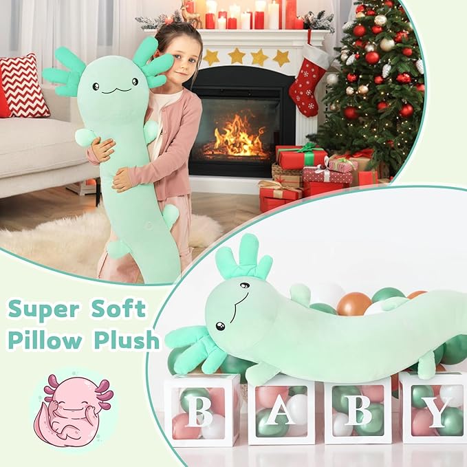 MaoGoLan Giant Axolotl Plush Stuffed Animal,Big Salamander Plush Pillow Toy,Jumbo Stuffed Salamander Body Pillow for Kids, Axolotl Plushies Glow in The Dark,Holiday Birthday Gifts Green