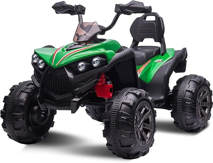 OTTARO 12V Ride on ATV 2 Seater, 4 Wheeler Electric Quad for Kids 3-8 w/ 17" Length Seat, LED Lights, 2 Speeds, Soft Braking, Rear Pedal & Backrest