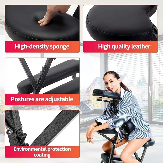 BestMassage Massage Chair Portable Massage Chairs Tattoo Spa, Height Adjustable Folding Leather Travel Salon Chair w/Free Carry Case (Black)