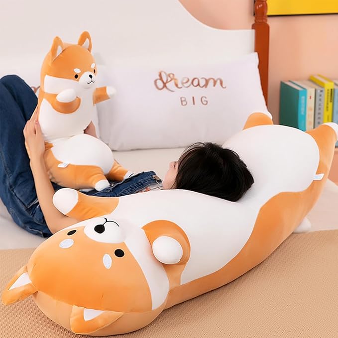 Kekeso Long Shiba Inu Plush Pillow Giant Stuffed Animals Dog Sleeping Pillow Corgi Plush Body Pillow Cartoon Soft Dog Hugging Pillow for Kids Birthday,Valentine,Christmas (Yellow,90cm/35.4inch)