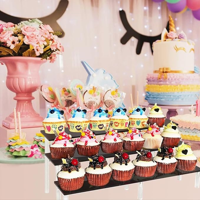 2 Packs 15 3/4 inch Acrylic Riser Display Stand Shelf Clear 3 Tier Display Shelves Compatible with Figures Cupcake Stand Food Dessert Holder