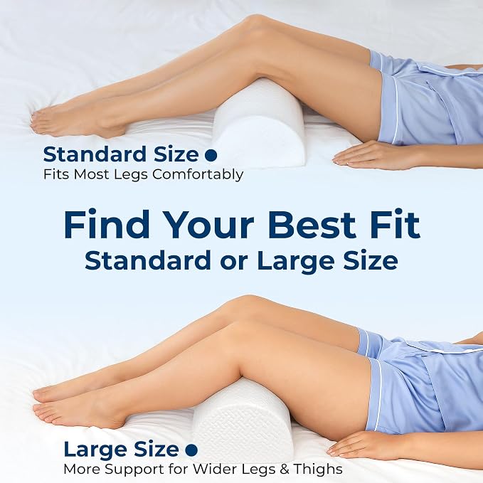 5 STARS UNITED Knee Pillow for Back Sleeping – Large Half Moon Bolster Pillow for Legs, Under Knee Pillow for Sleeping on Back, Memory Foam Leg Pillow for Back Pain, White
