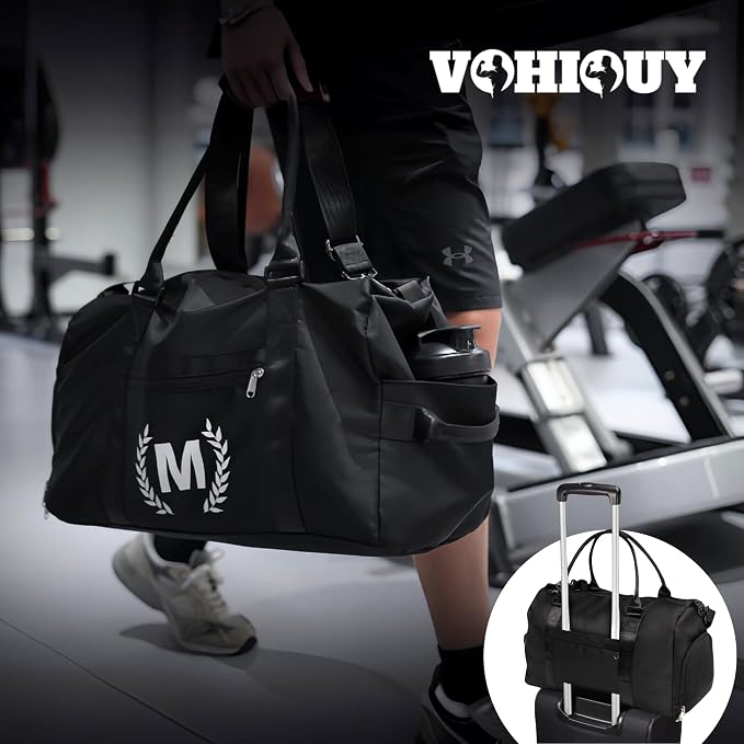 Gym Bag for Women & Men, Fitness Workout Sports Travel Duffle Bag with Wet Pocket & Shoes Compartment, Great Present for Gym Lovers (Jet Black, A)