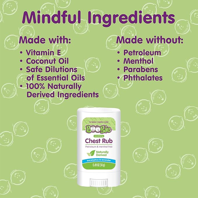 Boogie Chest Rub Stick for Soothing Relief, Petroleum-Free, USDA Organic, Naturally Derived, Soothing Eucalyptus and Lavender, 0.49 oz (Pack of 1)