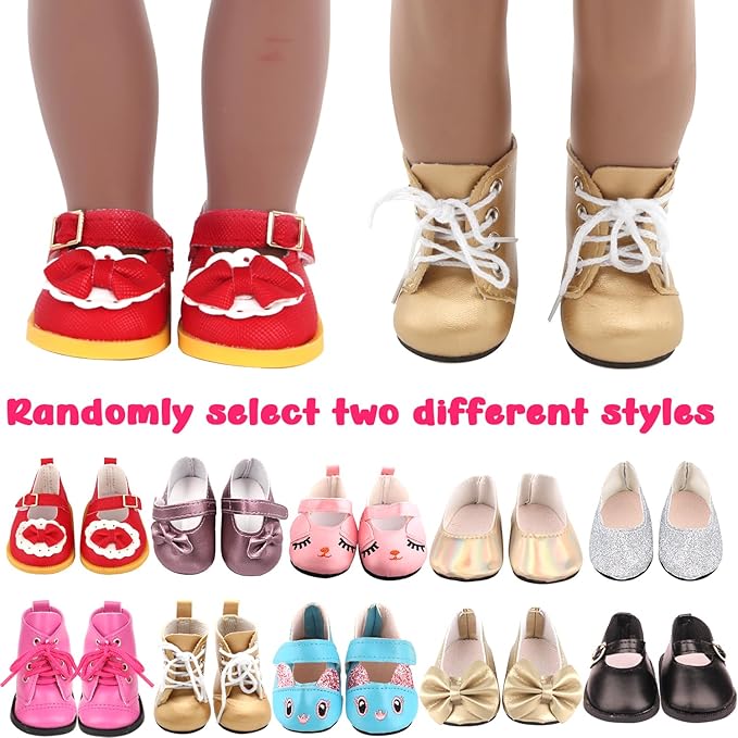 14 Pcs 18 Inch Doll Accessories,5 Sets Clothes and 2 Pairs of Doll Shoes (Send by Random) for 18 Inch American Doll, Best Birthday Festivals for Kid, Gril -2