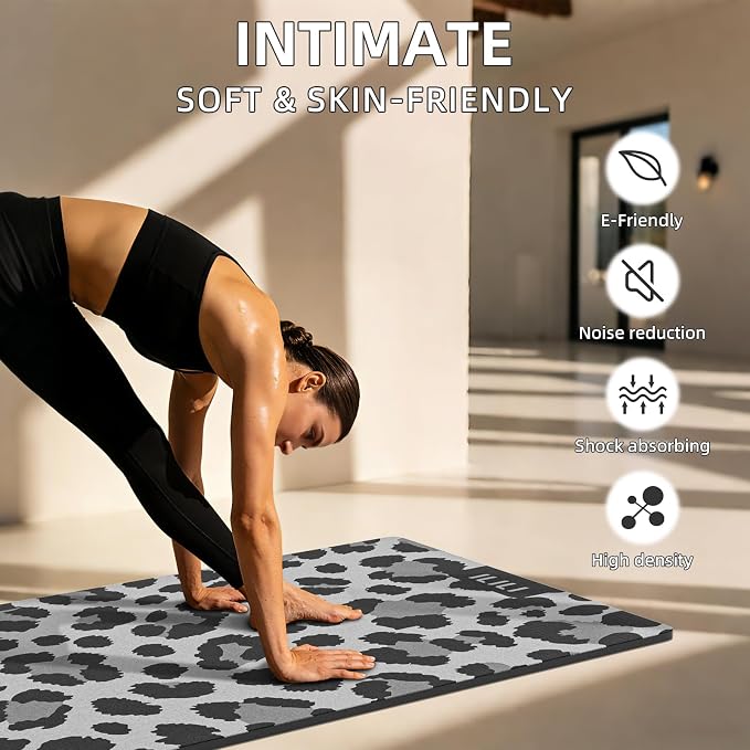 ILILI Yoga Mat Leopard Print Yoga Mat 8mm, Suede & TPE Thick Exercise Mat, Workout Mat for Women Men, 72''x25'' Fitness Mat with Strap for Home Gym, Yoga, Pilates, Stretching