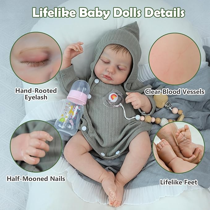 SCOM 20-Inch Reborn Baby Girl Doll, Soft Full Vinyl Body, Bathable & Poseable, Weighted Feel, Hand-Painted Details with Gift Box & Accessories, Ages 3+