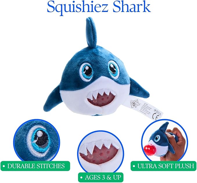 The Petting Zoo Blue Shark Stuffed Animal Plushie, Gifts for Kids, Squishiez Sealife Animal Squeeze Toy, Shark Plush Toy, 3 inches