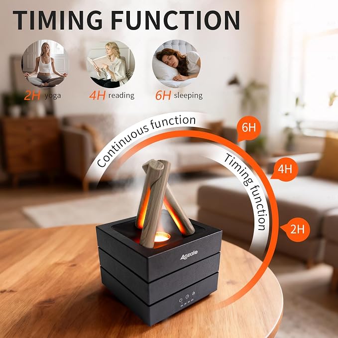 Campfire Flame Fire Diffuser, Bonfire Aromatherapy Essential Oil Diffuser, 280ML Ultrasonic Mist Humidifier with Remote, 7-Color LED, Timer, Auto Shut-Off for Bedroom, Office, Yoga, Gifts