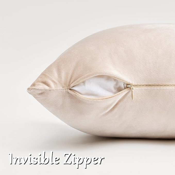 GIGIZAZA Velvet Pillow Covers 20x20 Decorative Pillows Pack of 2 Beige | Champagne Throw Pillows for Couch Sofa,280gsm Soft Textured Fabric,Modern Square Pillowcases,Luxury Cushion Covers