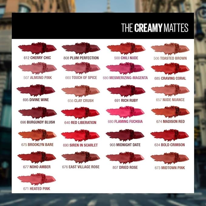 Maybelline Color Sensational Lipstick, Lip Makeup, Matte Finish, Hydrating Lipstick, Nude, Pink, Red, Plum Lip Color, Siren In Scarlet, 0.15 oz; (Packaging May Vary)