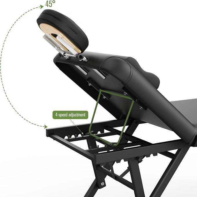 Olela Heavy Duty Stationary Massage Table - Adjustable Massage Table with Adjustable Height & Backrest, Spa Tables with PU Leather, C-Shaped Pillow and Sturdy Metal Frame Support Up to 1000LBS
