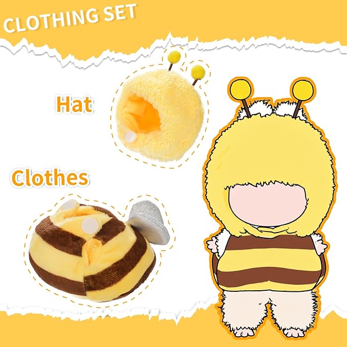 Cute Clothes for Doll Design Outfit Pop Blind Mystery Box Accessories Mart Mini La Boo-Boo Blah Bu Bu BuLafufu Ropa Plush Toy Stuff Dress Overalls Hoodie Pajamas (Yellow bee)