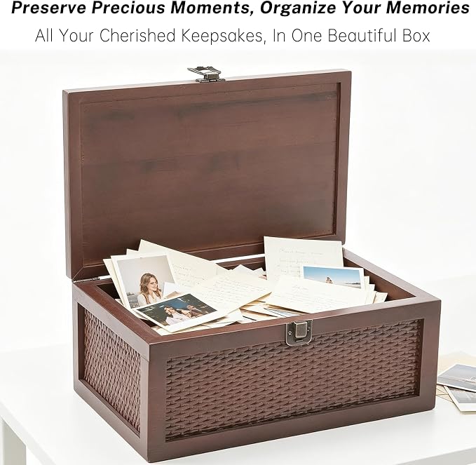 Keepsake Box, Vintage Memory Box for keepsakes, Rattan Decorative Boxes with Lids Set of 2, Wedding Decorative Box for Crafts, trinket and Photo, Home Decor