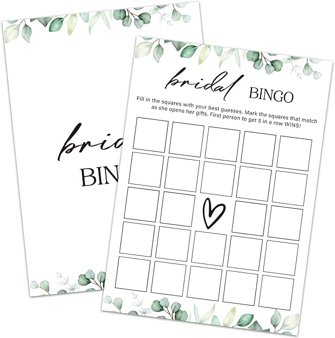 Bridal Shower Bingo Bridal Bingo Wedding Shower Games 30 Guests for Engagement Wedding Party, Games for Showers (Eucalyptus Botanical) -0005