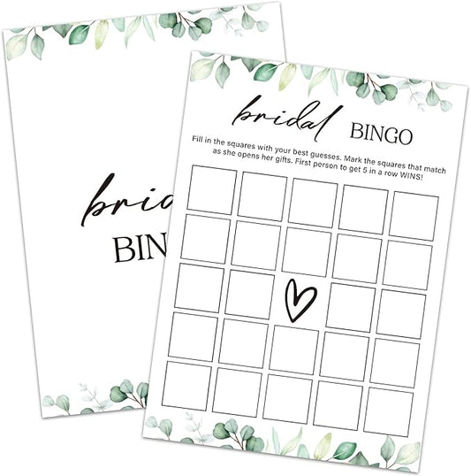 Bridal Shower Bingo Bridal Bingo Wedding Shower Games 30 Guests for Engagement Wedding Party, Games for Showers (Eucalyptus Botanical) -0005